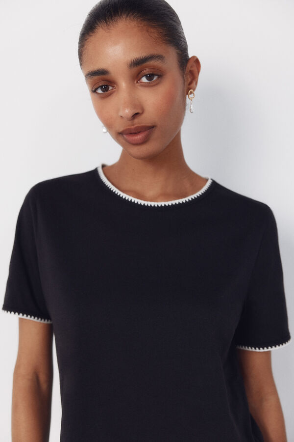 Cortefiel Playera bordada con ribete Negro