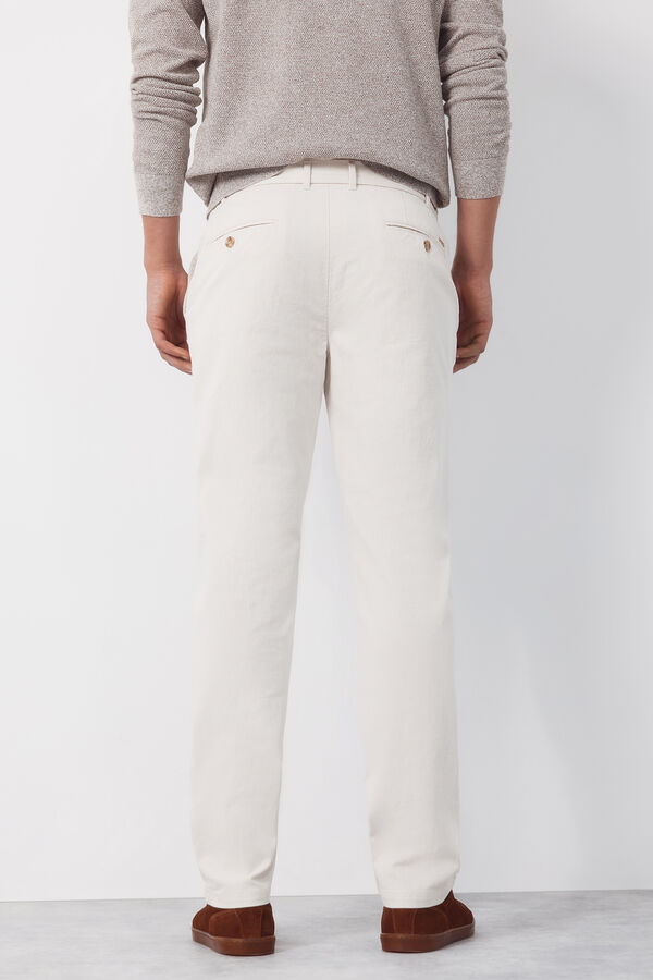 Cortefiel Pantal&oacute;n chino algod&oacute;n-lino regular Marfil