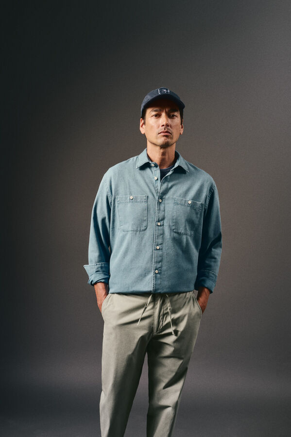 OOTO Camisa vaquera tejido espiga Azul