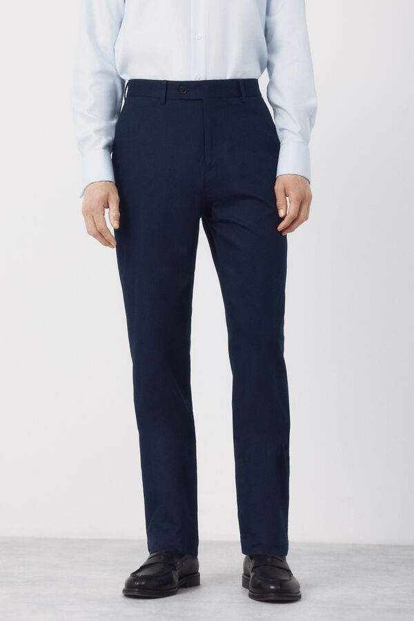 Cortefiel Pantal&oacute;n traje coordinado mezcla lino Azul marino
