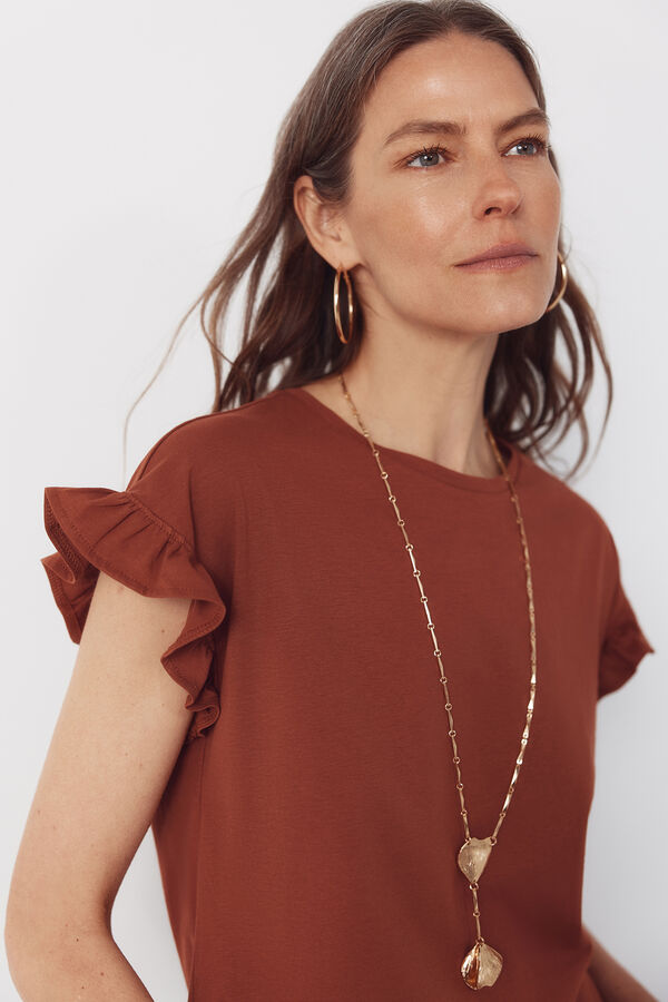 Cortefiel Playera b&aacute;sica con volante Marr&oacute;n