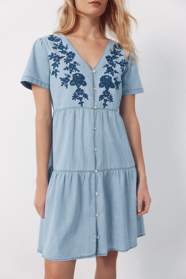 Cortefiel Vestido de mezclilla bordado Azul oscuro