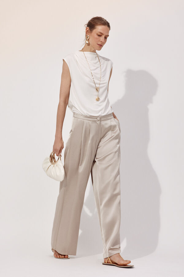 Cortefiel Pantal&oacute;n palazzo con pinzas Beige