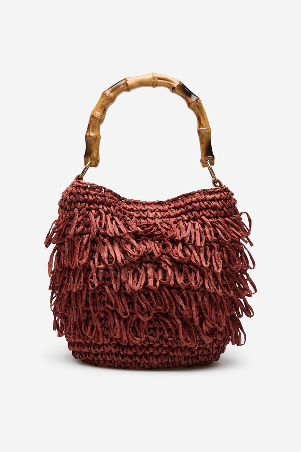 Cortefiel Bolsa de rafia con flecos Marr&oacute;n