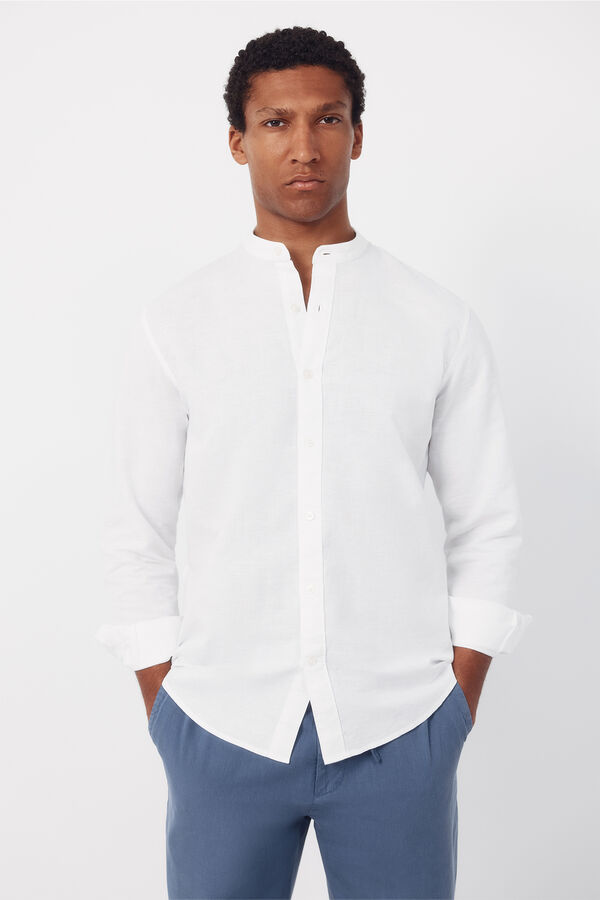 Cortefiel Camisa lino algod&oacute;n lisa cuello mao Blanco
