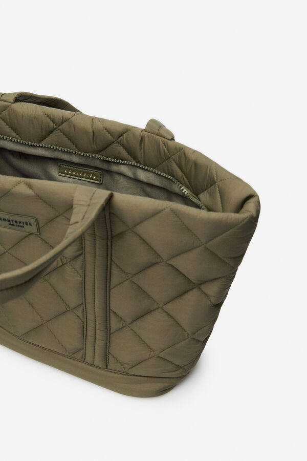 Cortefiel Bolsa shopper de nylon con logo gris Kaki