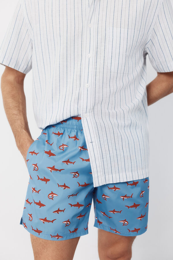 Cortefiel Ba&ntilde;ador estampado tiburones grandes Azul