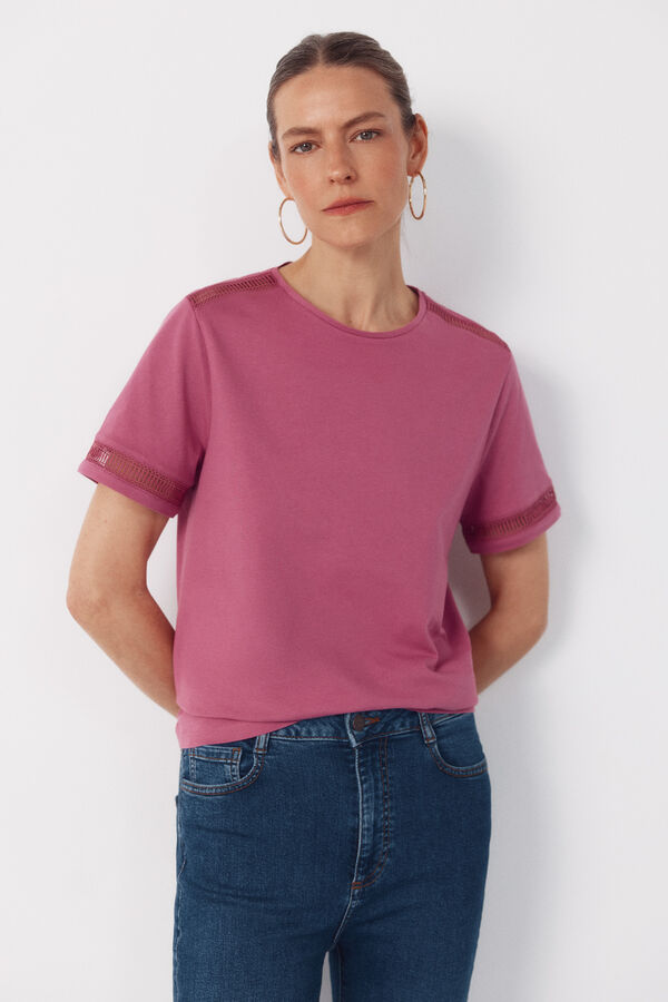 Cortefiel Playera con detalle de vainicas Fucsia