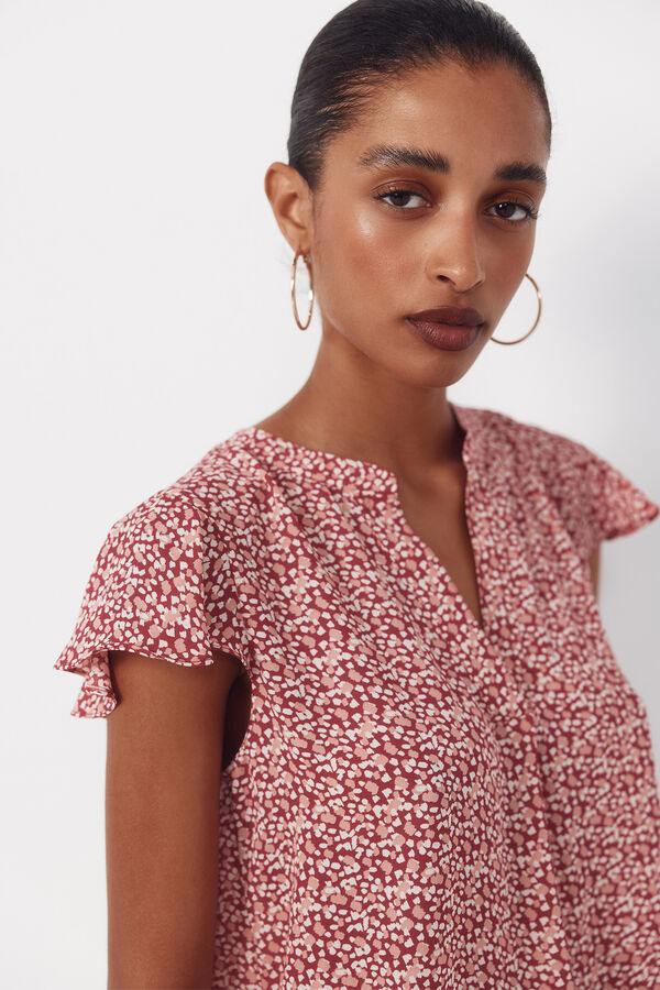 Cortefiel Blusa fluida de manga de vuelo Estampado rojo