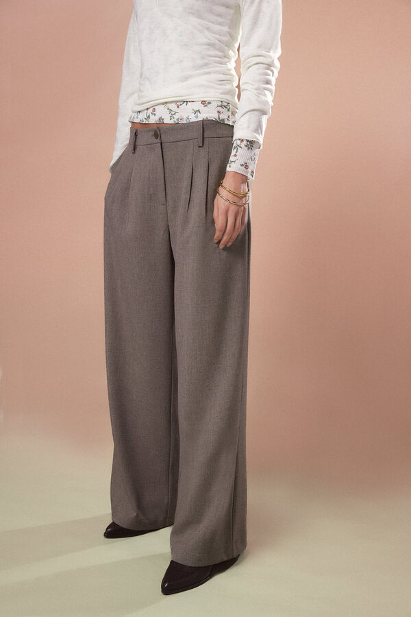 Slowlove Pantal&oacute;n recto con pinzas Gris