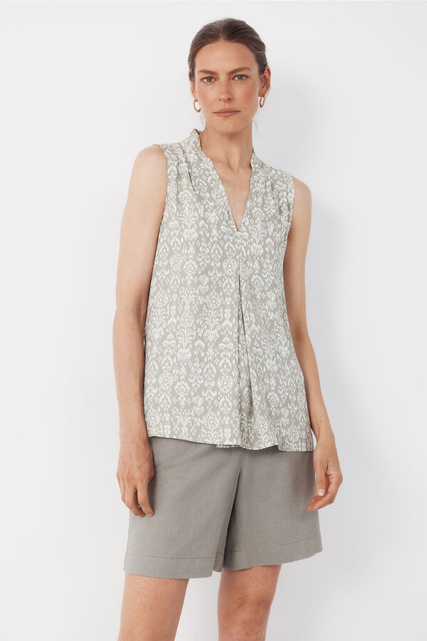 Cortefiel Blusa fluida con pliegues Estampado verde
