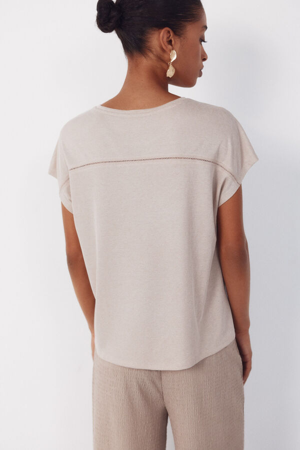 Cortefiel Playera con vainicas Beige