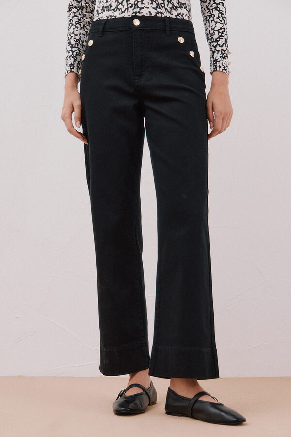 Cortefiel Pantalones palazzo con botones Negro