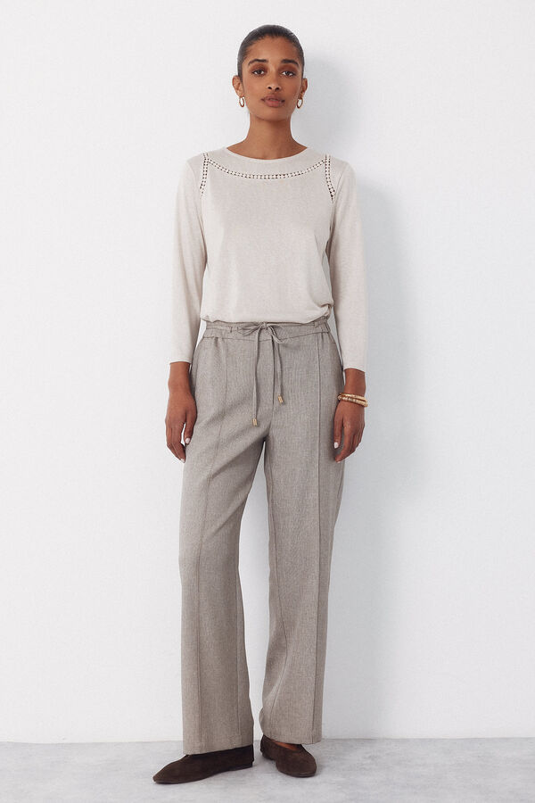 Cortefiel Playera con detalle de vainicas Beige