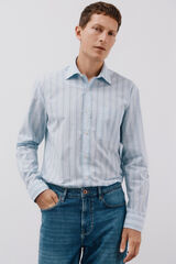 Cortefiel Camisa de popel&iacute;n a rayas Azul