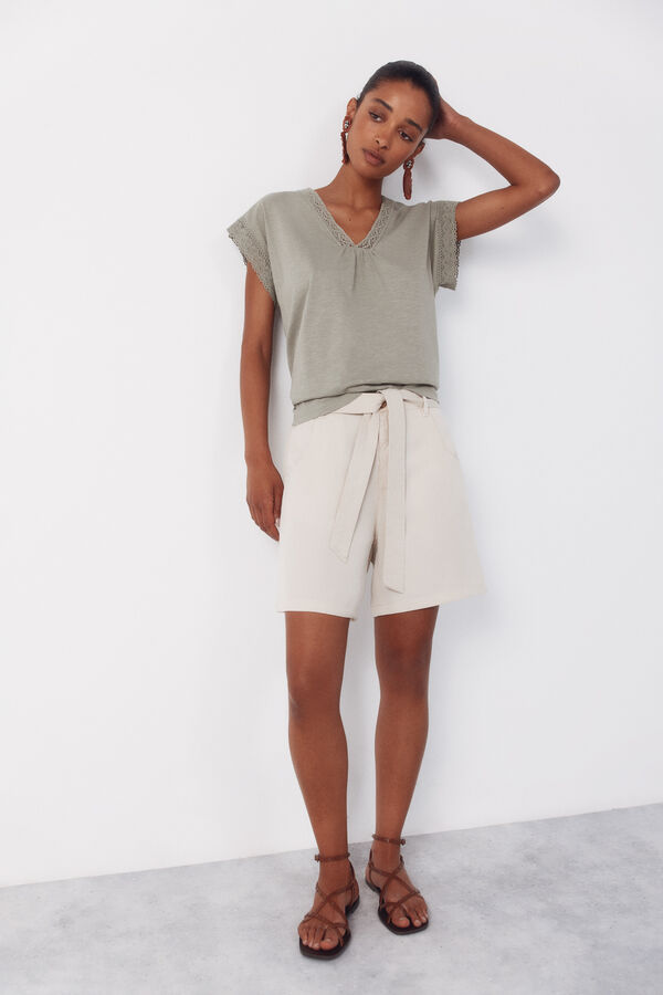 Cortefiel Playera slub pasamaner&iacute;a Kaki