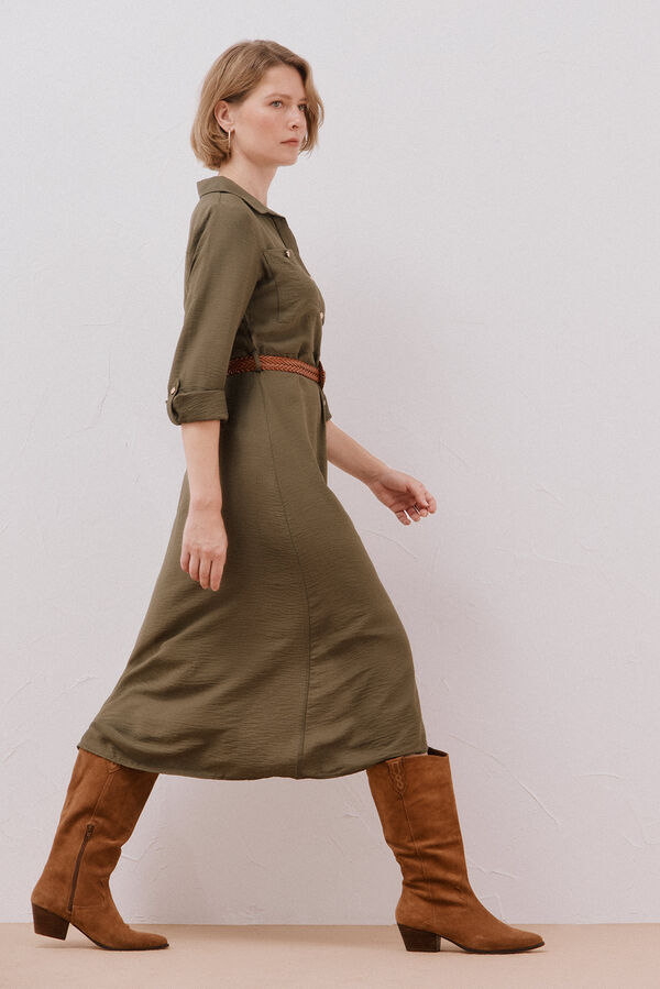 Cortefiel Vestido camisero cintur&oacute;n Kaki
