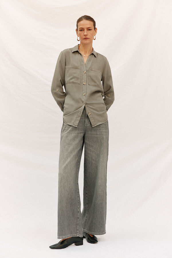 Cortefiel Camisa denim tencel Verde