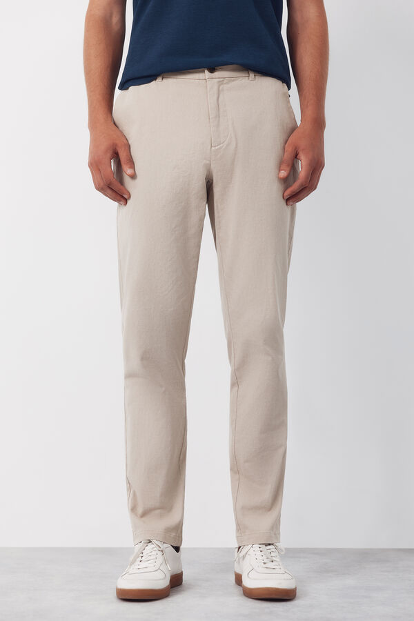 Cortefiel Pantal&oacute;n chino algod&oacute;n-lino regular Beige