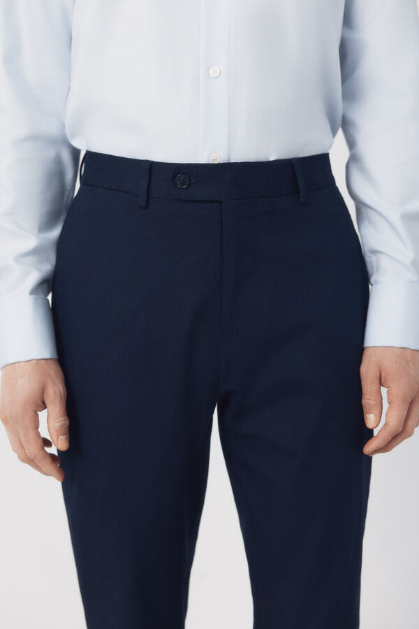 Cortefiel Pantal&oacute;n traje coordinado mezcla lino Azul marino