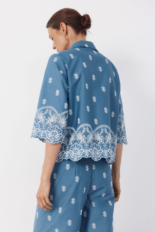 Cortefiel Camisa con detalles bordados Azul