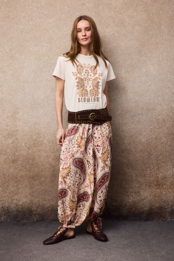 Slowlove Pantal&oacute;n bombacho estampado Estampado naranja