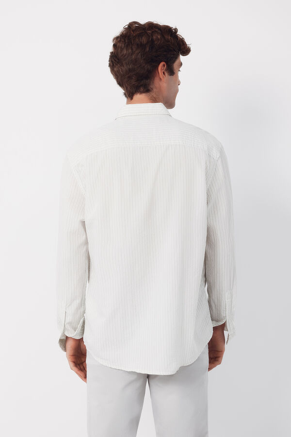 Cortefiel Camisa seersucker rayas Marfil