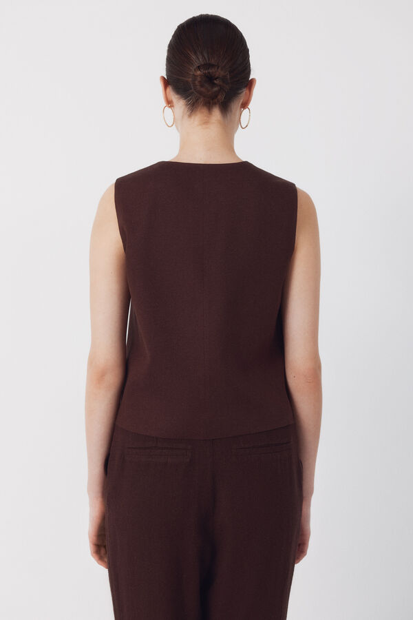 Cortefiel Chaleco sastrero Marr&oacute;n oscuro