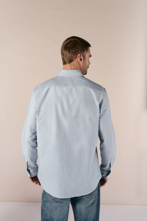 OOTO Camisa oxford liso manga larga Azul