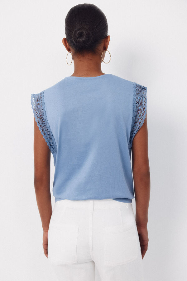 Cortefiel Playera manga guipur Azul
