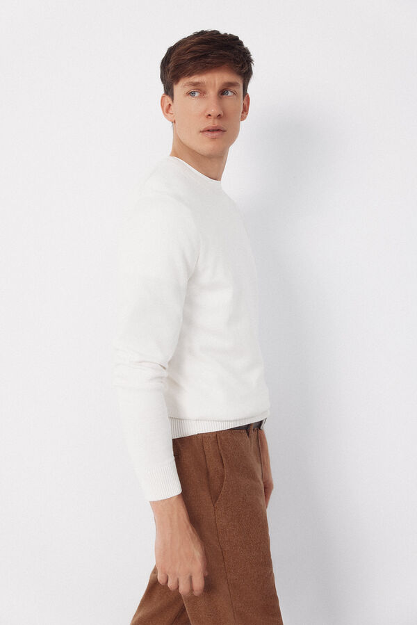 Cortefiel Jersey punto algod&oacute;n cuello redondo b&aacute;sico Blanco