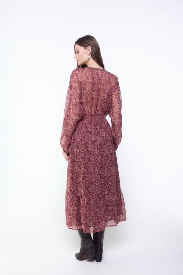 Slowlove Vestido estampado con bordados y pedrer&iacute;a Rojo