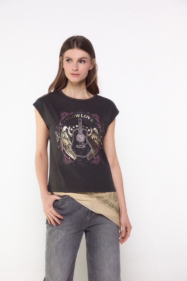 Slowlove Playera slowlove guitarra Gris oscuro