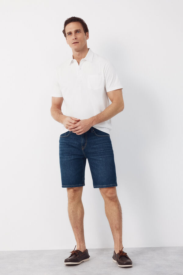 Cortefiel Polo liso bolsillo Blanco
