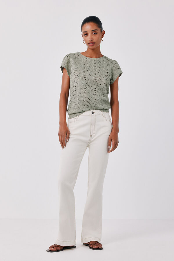Cortefiel Playera de crochet bordado Kaki