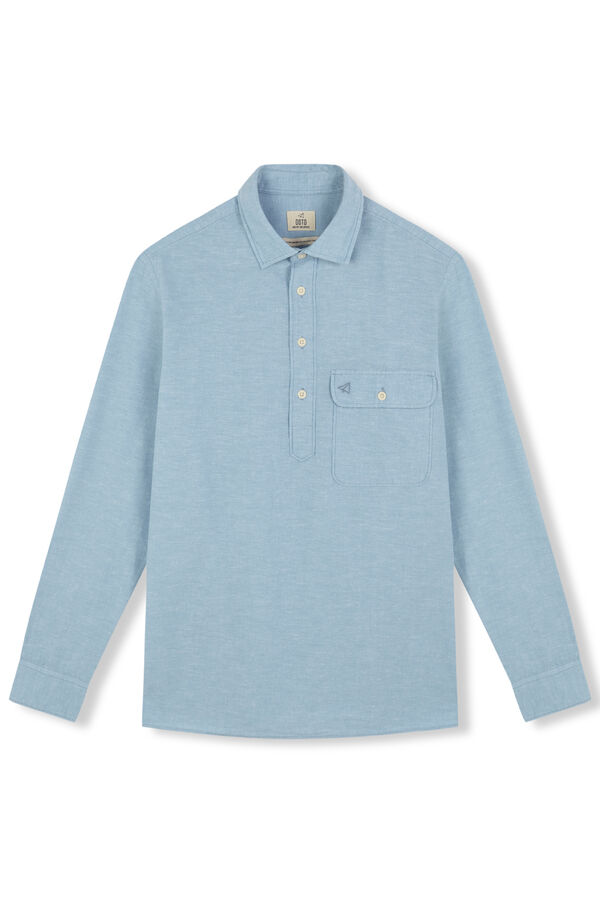 OOTO Polera de algod&oacute;n con lino Azul