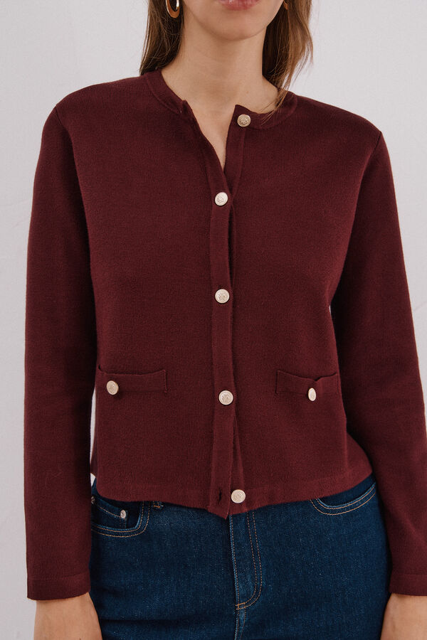 Cortefiel Chaqueta b&aacute;sica tejido Vino
