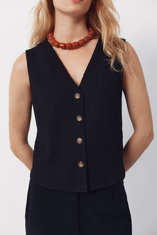 Cortefiel Chaleco de punto con estructura Negro