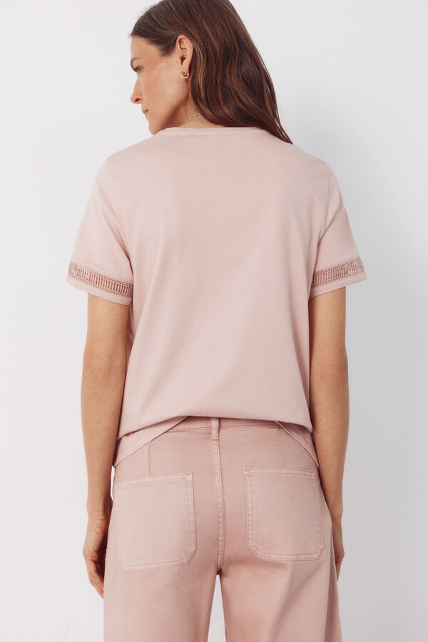 Cortefiel Playera con detalle de vainicas Rosa