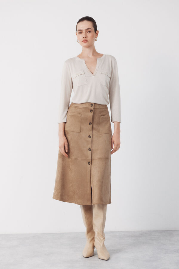 Cortefiel Playera con bolsillos Beige