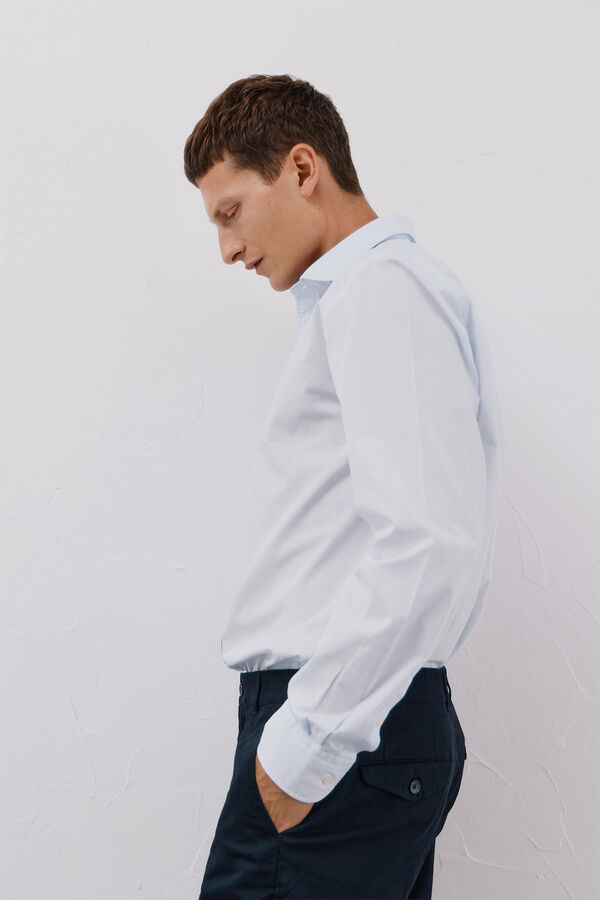 Cortefiel Camisa de microcuadros de algod&oacute;n Azul