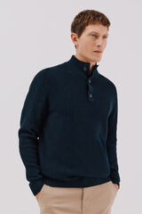Cortefiel Su&eacute;ter de algod&oacute;n con estructura y cuello alto con botones Azul marino