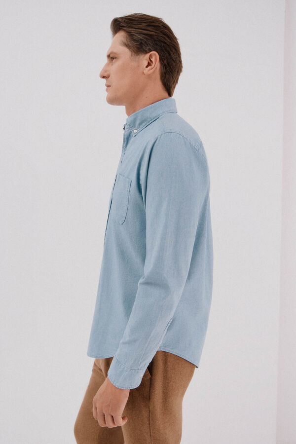 Cortefiel Camisa de mezclilla con bolsillo Azul marino