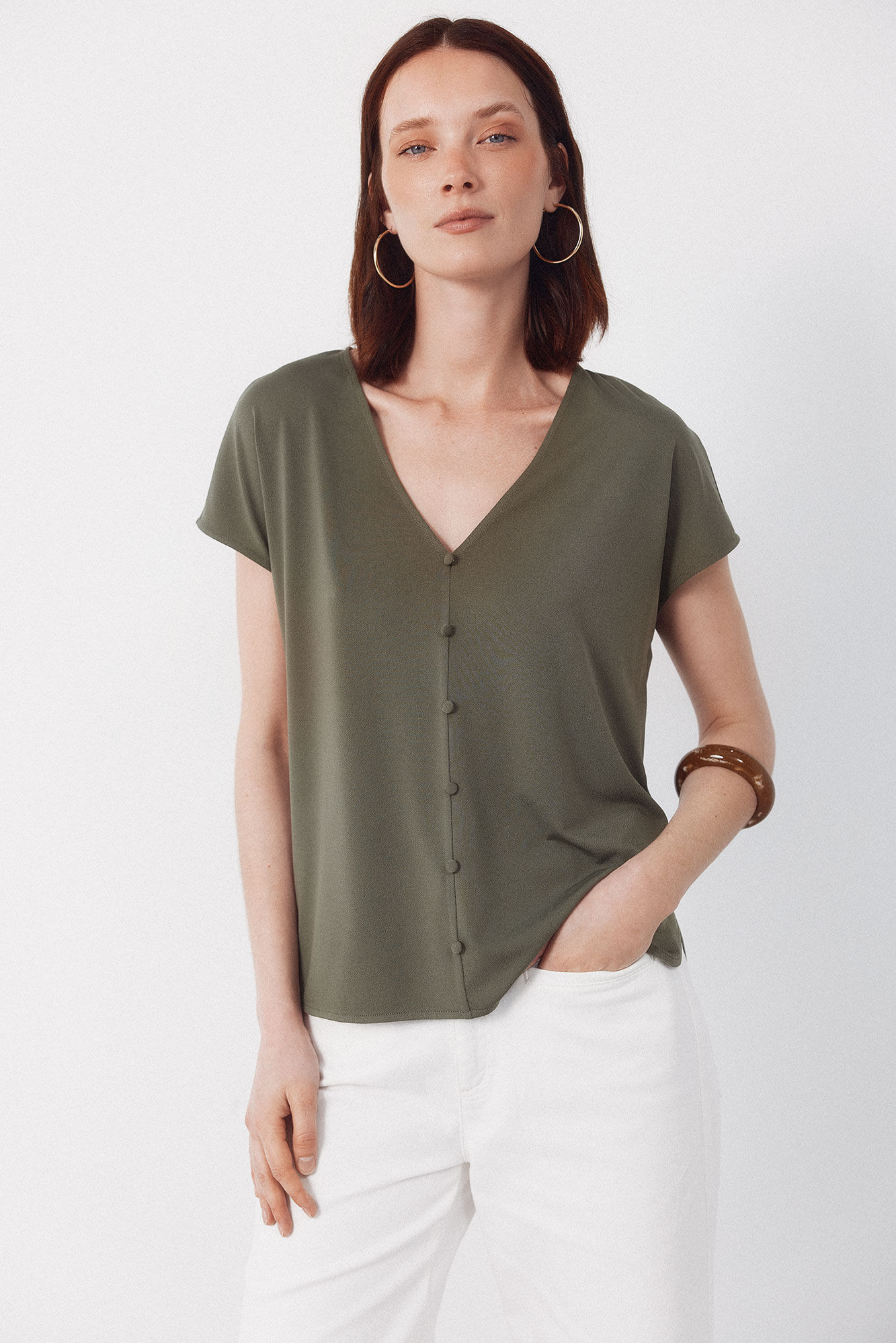 Cortefiel Playera con botones y escote en pico