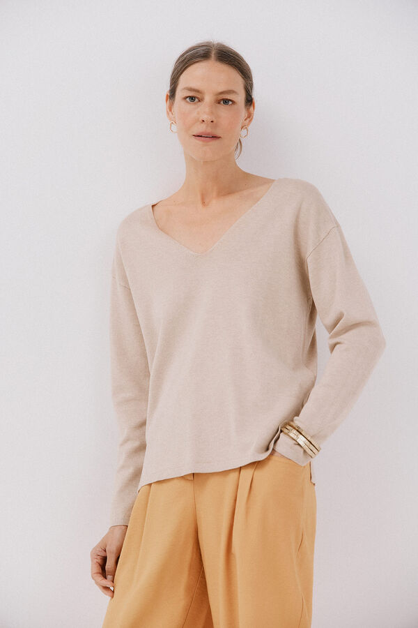 Cortefiel Su&eacute;ter escote pico Beige