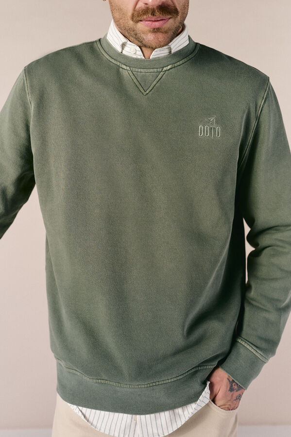 OOTO Sudadera b&aacute;sica lavada cuello redondo Kaki