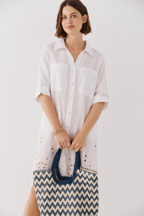 Cortefiel Caft&aacute;n camisero largo Blanco