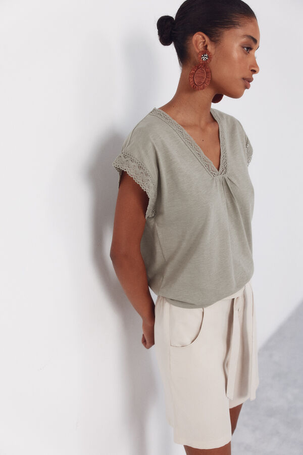 Cortefiel Playera slub pasamaner&iacute;a Kaki