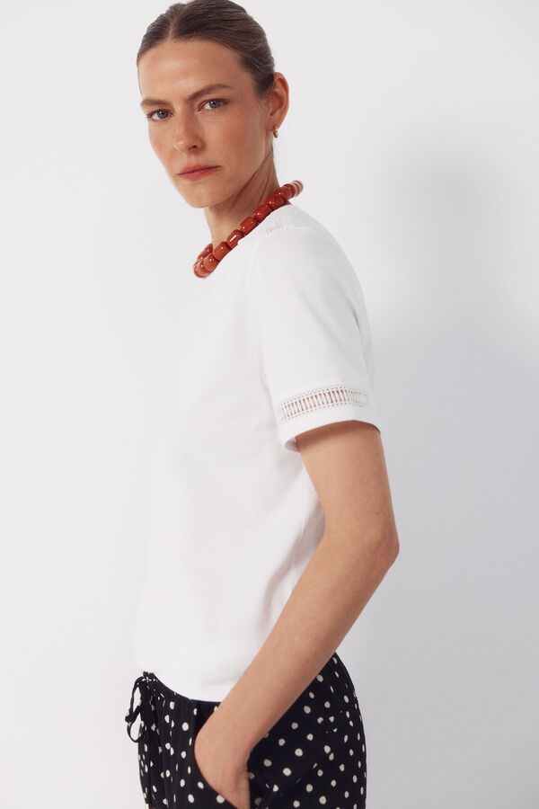 Cortefiel Playera con detalle de vainicas Blanco