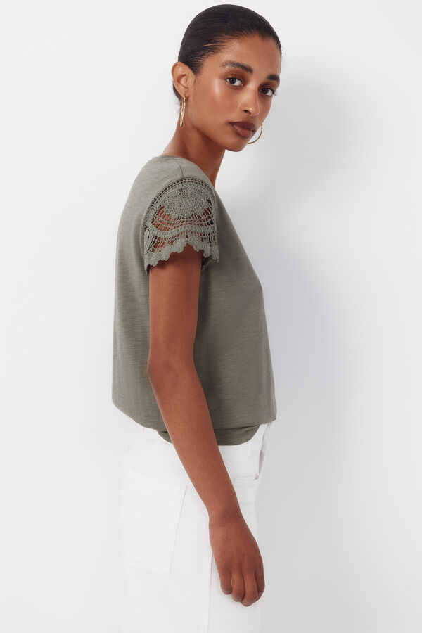 Cortefiel Playera manga crochet Kaki